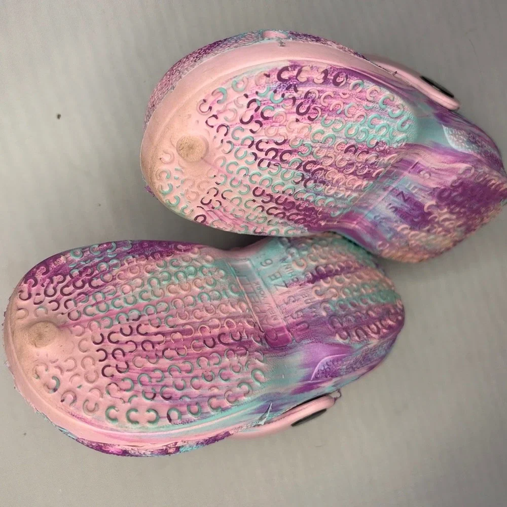 Capelli New York Girls Pink Purple Teal Marbled Slip On Clog Shoes Size 6